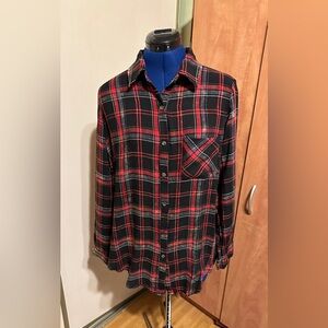 Mystery Red and Black Plaid Long Sleeve Button Down Shirt
